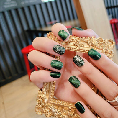 Uñas Postizas Desprendibles con Diamantes Esmeralda - Set de 24 Piezas Acabadas - Image 3