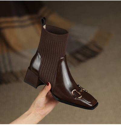 Botas Cortas Mujer Tacón Grueso Punta Cuadrada Diseño Moderno - Image 11