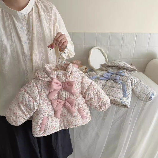 Chaqueta Abrigo Infantil Invierno con Capucha y Estampado Floral - Image 3