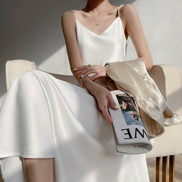 Vestido Largo Temperamento Francés para Mujer con Tirantes