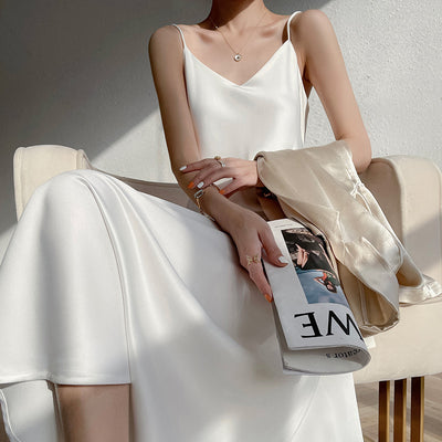 Vestido Largo Temperamento Francés para Mujer con Tirantes