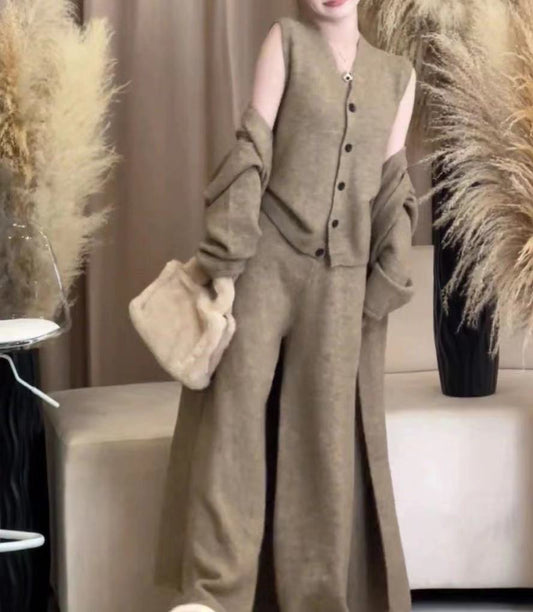 Conjunto de 3 Piezas: Cardigan Tejido, Chaleco y Pantalón Cintura Alta - Image 2