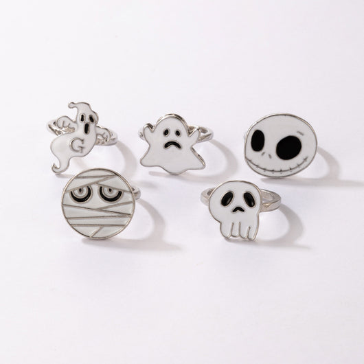 Juego de 5 Anillos de Calavera para Halloween — Blanco - Image 6