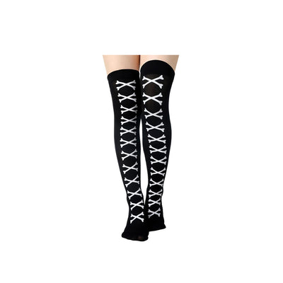 Medias Largas Hasta la Rodilla con Estampado Halloween - Telaraña, Murciélagos, Calaveras y Castillo - Image 24