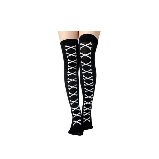 Medias Largas Hasta la Rodilla con Estampado Halloween - Telaraña, Murciélagos, Calaveras y Castillo - Image 24