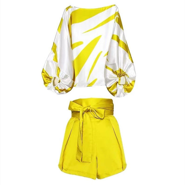 Conjunto de Blusa y Shorts Sueltos con Estampado y Mangas Farol - Protección Solar - Image 3