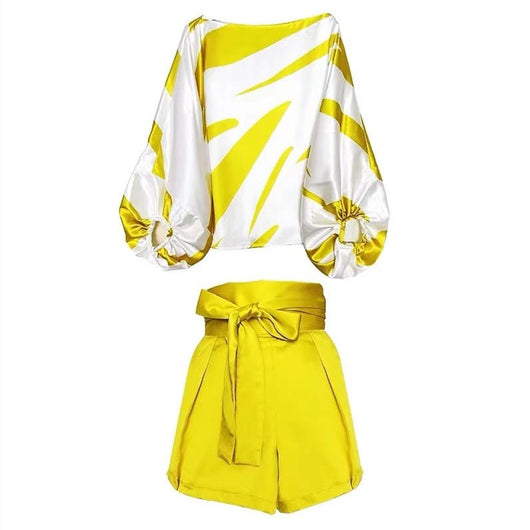 Conjunto de Blusa y Shorts Sueltos con Estampado y Mangas Farol - Protección Solar - Image 3