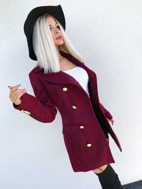 Abrigo de Lana Doble Botonadura Largo Elegante para Mujer