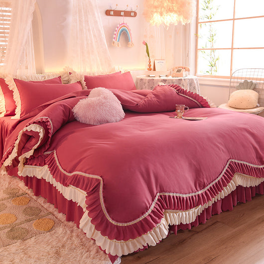 Juego de Cama Lujo Nude Princesa Durmiente con Encaje Floral - Juego de 4 Piezas - Image 2