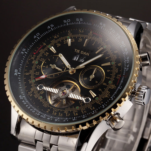 Reloj Automático Tourbillon con Calendario y Esfera Grande - Acero Inoxidable para Hombre - Image 4