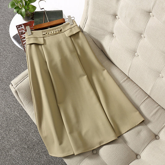 Falda Midi Elegante con Cadena en la Cintura