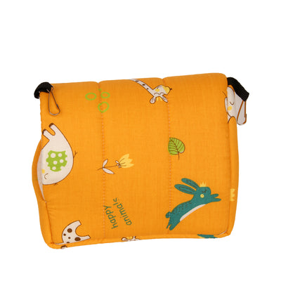 Teal cotton pet nest with a colorful forest pattern, lined with white plush, designed for small birds or parrots. - Image 7