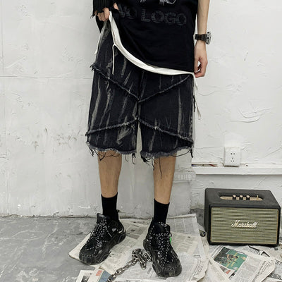 Shorts de Mezclilla Oscura con Estampado Tie-Dye y Bordes Deshilachados - Image 17