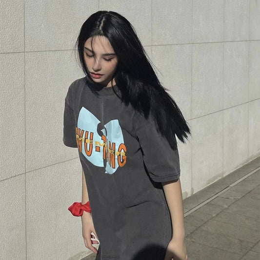 Camiseta Vintage Estampada Lavada de Manga Corta