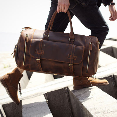 Bolsa de Viaje en Cuero Genuino de Primera Capa - Capacidad Extra Grande para Hombre - Image 10