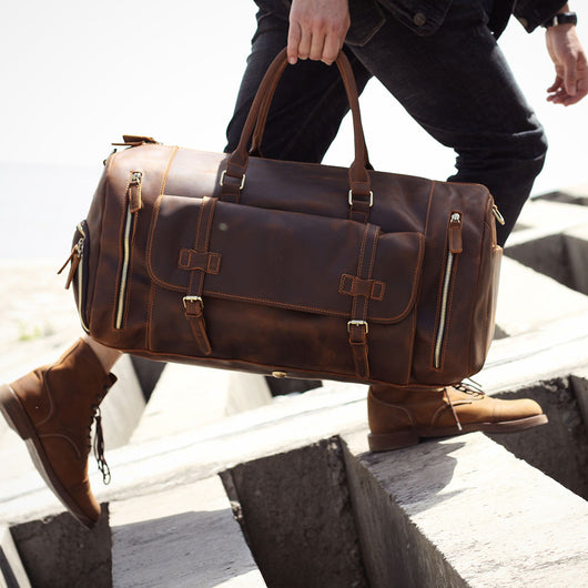 Bolsa de Viaje en Cuero Genuino de Primera Capa - Capacidad Extra Grande para Hombre - Image 10