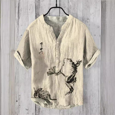 Camisa Hawaiana Navideña Casual con Estampado Santa para Hombre