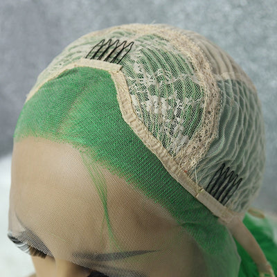Peluca Ondulada Verde con Encaje Frontal - Fibra Sintética Premium - Image 8