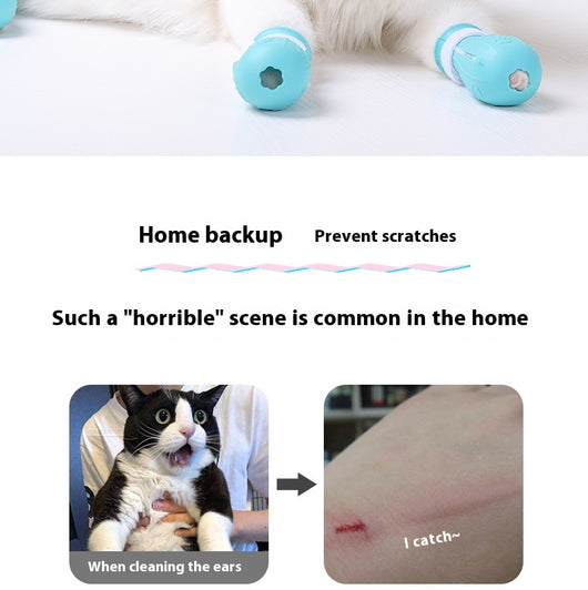 Four teal rubber cat paw covers with white hook-and-loop straps and paw print details, designed for anti-scratch protection. - Image 8