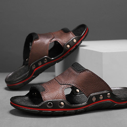 Sandalias Hombre Cuero Genuino Antideslizantes - Chanclas Outdoor Cómodas