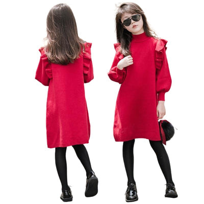 Vestido Princesa Tejido Rojo para Niñas - Image 3