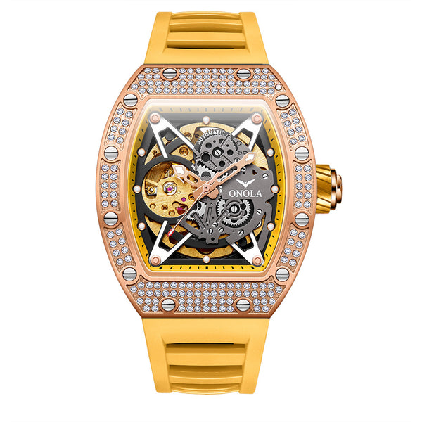 Reloj Automático Mecánico para Hombre con Cristales Engastados