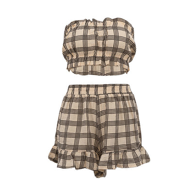 Conjunto Retro de 3 Piezas: Camisa Cuadros Manga Larga, Top Tubo y Shorts - Image 15