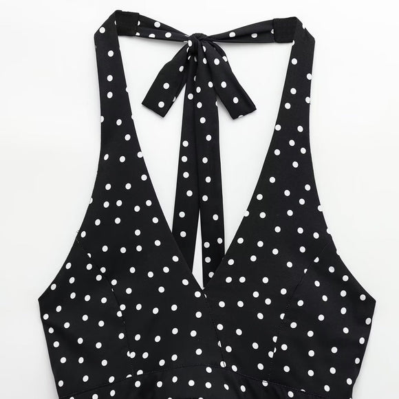 Top Halter Escotado con Lunares y Amarre Trasero para Mujer