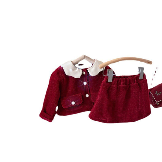Falda Abrigo de Tirantes con Forro Polar para Niña - Diseño Rojo Elegante Año Nuevo - Image 3