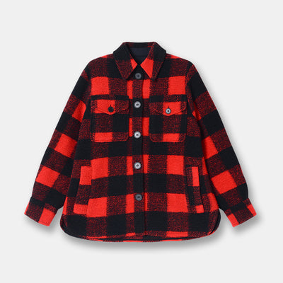 Abrigo de Lana a Cuadros Unisex con Cuello de Camisa - Diseño Holgado y Versátil - Image 12