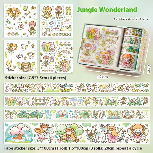 Set de Stickers Adhesivos Infantiles con Diseños Animados y Cinta Decorativa - Image 8