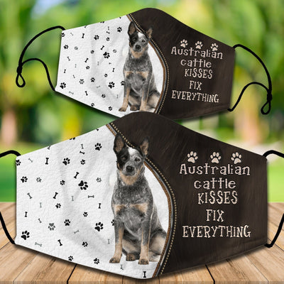 Cotton face mask with a Cavapoo dog graphic and "CAVOODLES KISSES FIX EVERYTHING" text. Features paw prints and bones. - Image 14