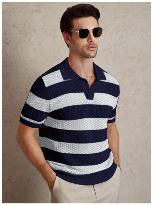Polo Manga Corta Tejido a Rayas para Hombre - Image 7