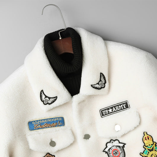 Chaqueta de Piel de Cordero Blanca con Textura de Grano - Image 5