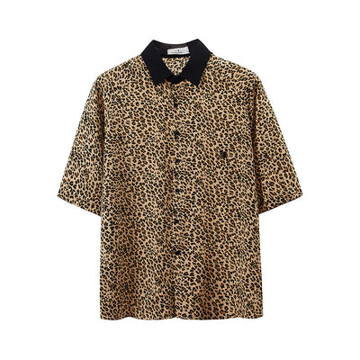 Camisa de Hombre Estampado Leopardo Manga Cinco Puntos Gasa - Image 5