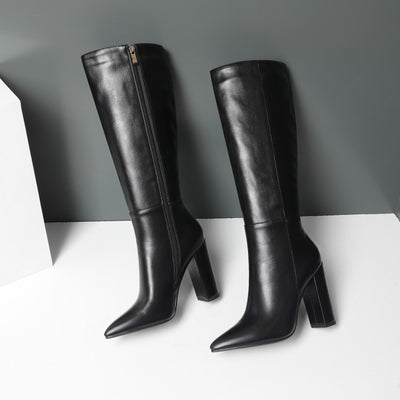 Botas Altas de Tacón Grueso Punta Afilada para Otoño e Invierno - Image 12