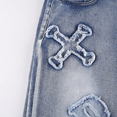 Jeans Rectos con Parche de Letra Personalizada Street - Image 9