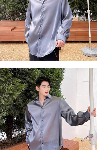 Camisa Suelta Elegante para Hombre - Tela Sedosa y Semitransparente - Image 9