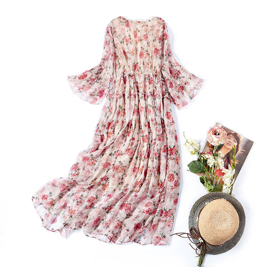Vestido Elegante de Seda con Encaje y Escote en V - Image 21