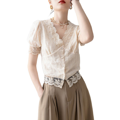 Blusa Elegante de Verano con Encaje y Manga Corta - Image 5