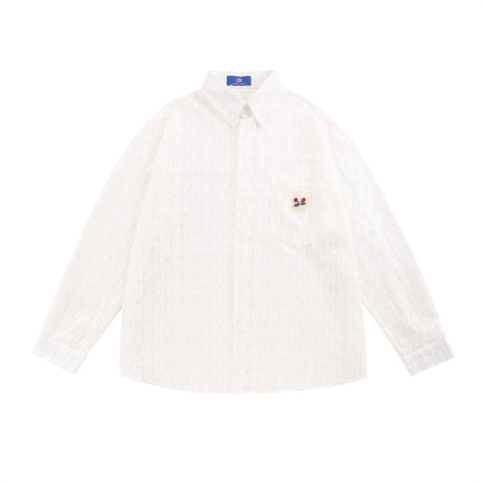 Chaqueta Casual Suelta con Encaje Calado y Mangas Largas