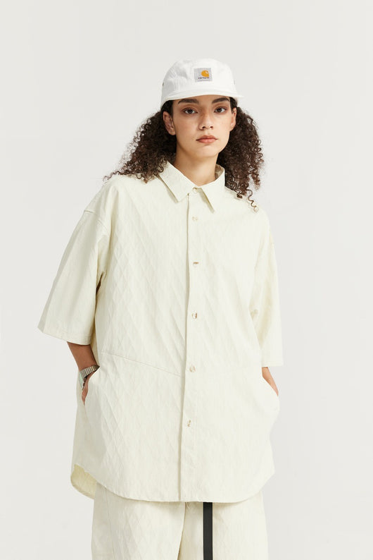 Camisa Estilo Japonés con Textura Jacquard Rombos y Cuadros - Image 23