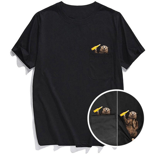 Camiseta de Algodón Estampada con Bolsillo Frontal - Unisex