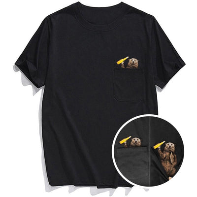 Camiseta de Algodón Estampada con Bolsillo Frontal - Unisex