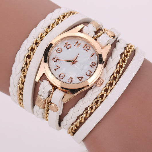 Reloj Pulsera de Cuero PU con Correa Enrollable