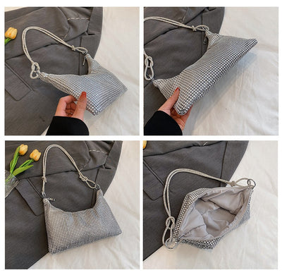 Bolso de Hombro Brillante con Strass y Detalle Anudado - Image 10