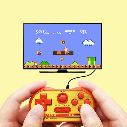 Blue and yellow mini TV handheld video game console with D-pad, joystick, and action buttons. - Image 6