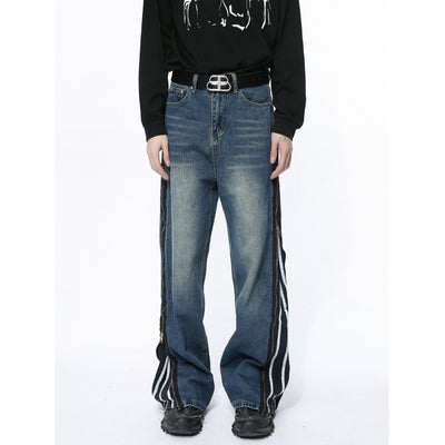 Pantalones Vaqueros Patchwork Retro Estilo Americano con Cierre de Diseño - Image 3