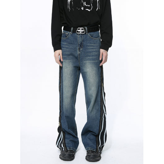 Pantalones Vaqueros Patchwork Retro Estilo Americano con Cierre de Diseño - Image 3