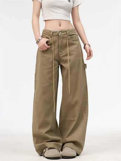 Pantalón Cargo Recto con Bordado de Alfabeto Retro y Múltiples Bolsillos para Mujer - Image 3